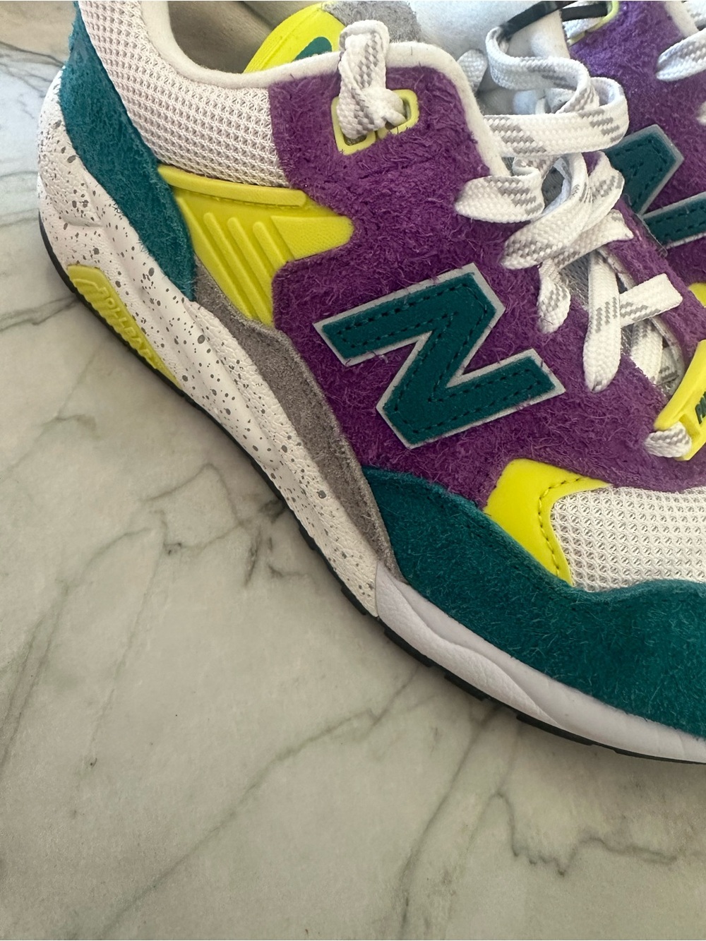 New Balance Men’s Multicolor Suede & Mesh Sneakers in Purple, Teal, and Yellow